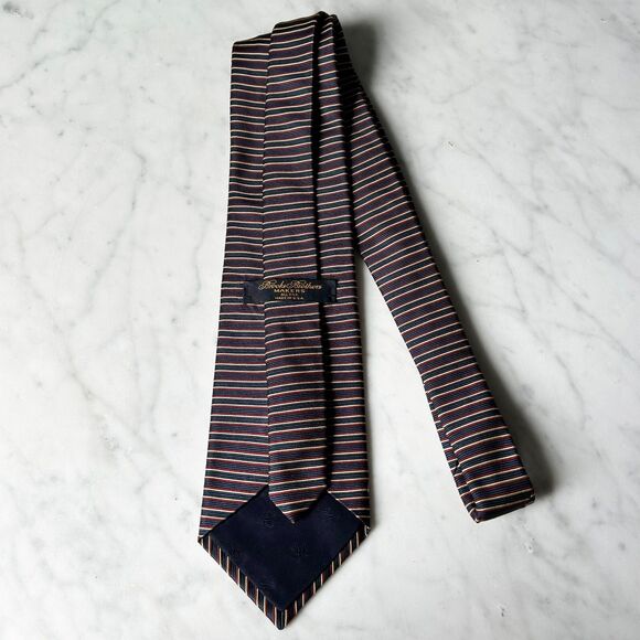Brooks Brothers Makers USA Silk Men's Neck Tie - Striped Navy Blue Gold Red - Picture 5 of 6